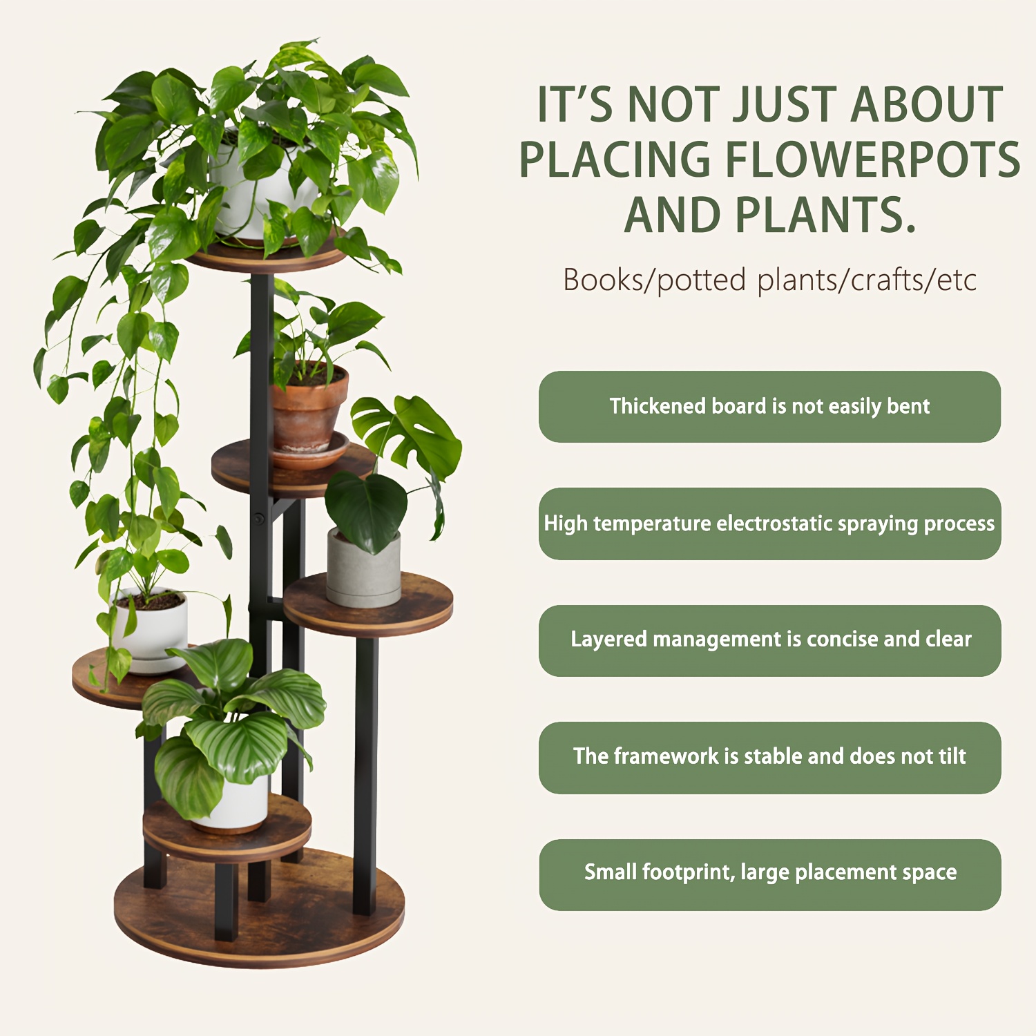 83.82cm Vintage 3-Tier & 5-Tier Wood-Metal Combination Plant Stand - Round Succulent Flower Rack, Available in Small/Medium/Large Sizes, Suitable for Living Room, Bedroom, Kitchen, Office, Hallway - Rustic Brown