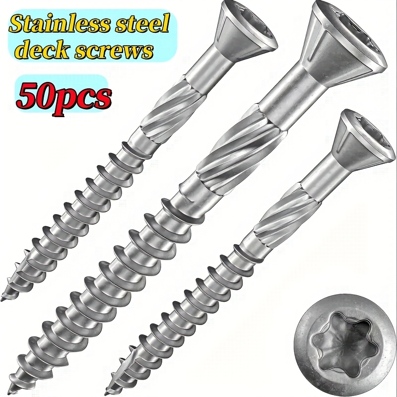 TEMU 50pcs Of Deck Screws With Self-tapping, Knurled Torx Head, Countersunk , And Corrosion-resistant