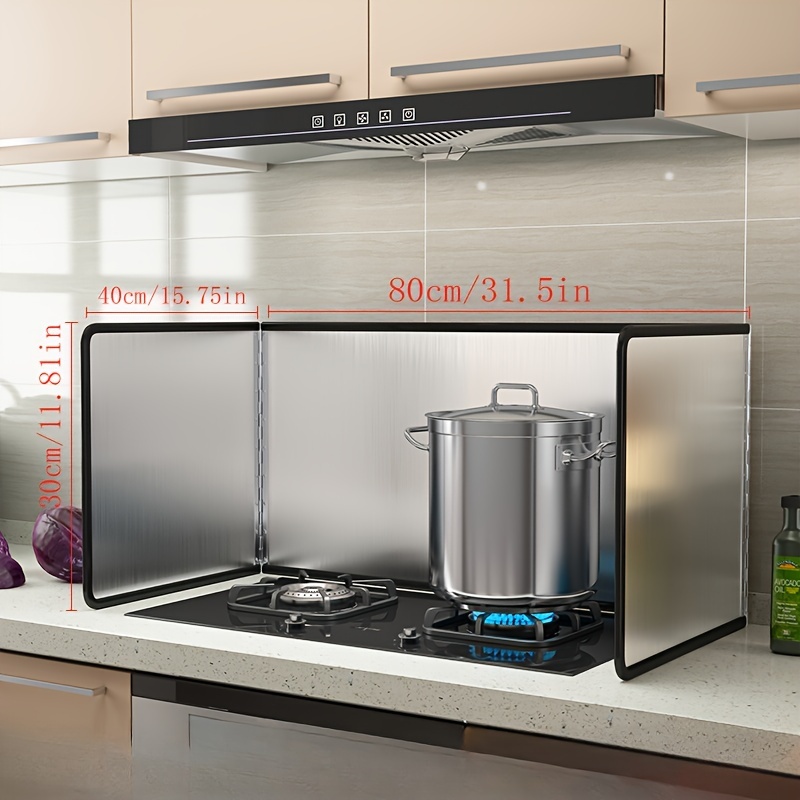 Image of Stainless Steel - Heat & Moisture Resistant Rolled , Easy To Clean Kitchen Backsplash Protector For Stove Area, Durable Safety Guard Against &