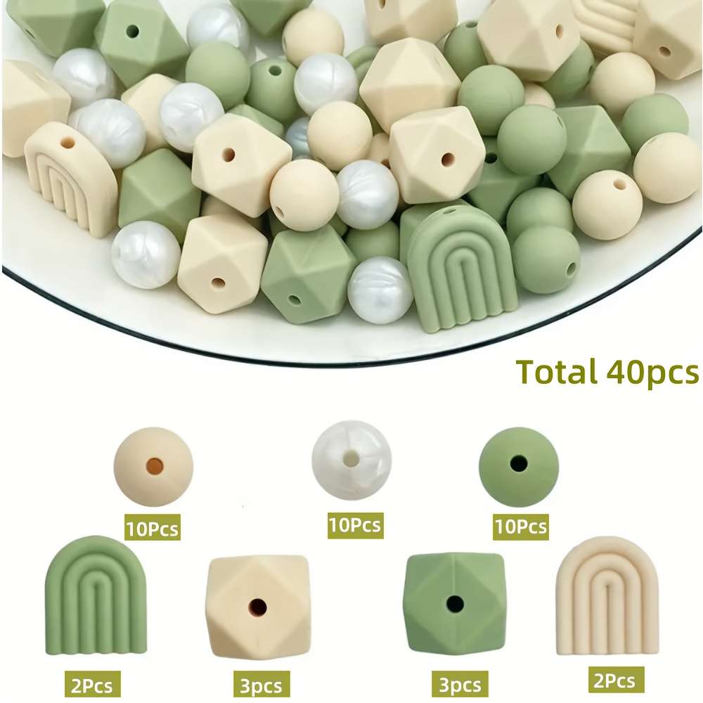 Image of 40pcs Rainbow Silicone Beads, Featuring 12mm Multicolored Round Beads And 14mm Hexagonal Silicone Spacers, Suitable For Jewelry Making And Keychain Decoration Additions
