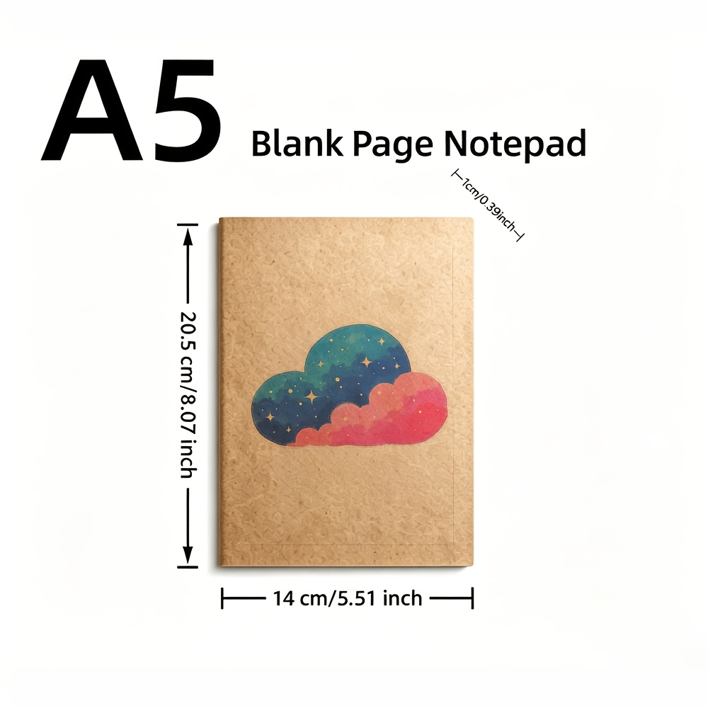 TEMU A5 Yellow Blank Notebook, Record Book, Writing Notebook, Subject Notebook, Colorful Cloud Pattern, Blank Pages For Use - Write, Sketch, Doodle .