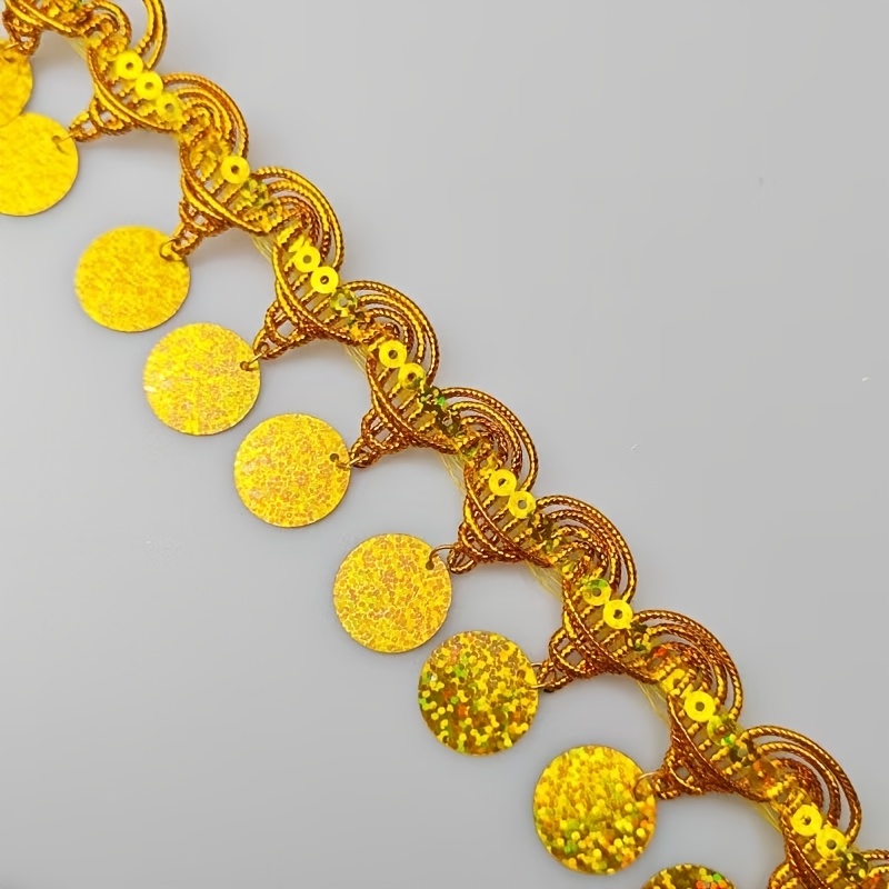 Vintage Golden Coin Sequin Embroidery Lace Trim for DIY Projects