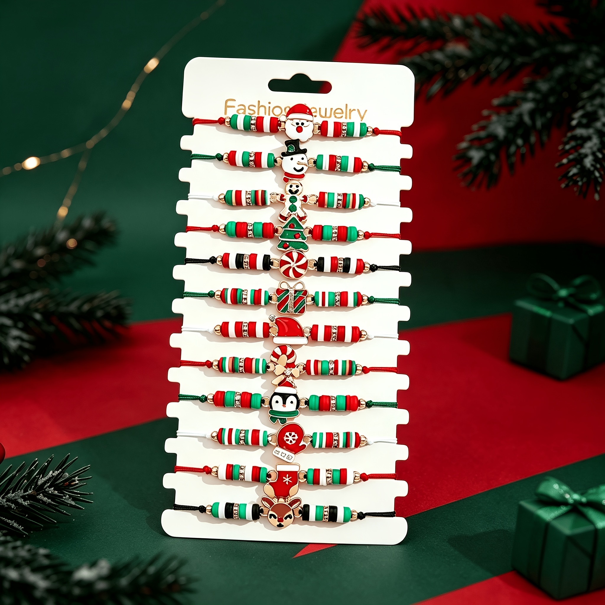TEMU Lot de 12 bracelets à breloques émaillés de Noël Qpeach pour enfants filles, bracelets d' à cordon réglable avec pendentifs Père Noël, de neige,