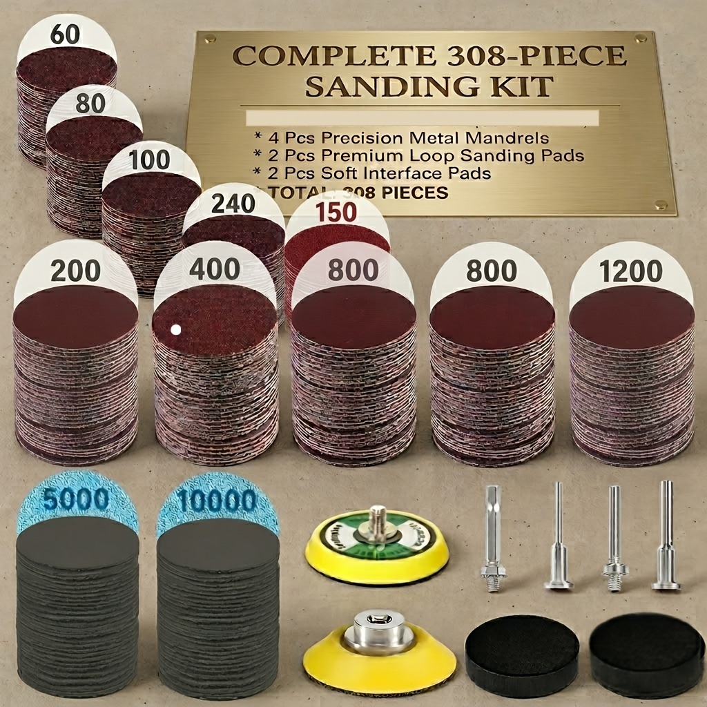 TEMU 248/308 Sheets 2 Inch Wet And Dry Sandpaper, Grit From 60 To 10000, Suitable For Polishing Automotive Metal, Glass, Resin And Wood, Projects And