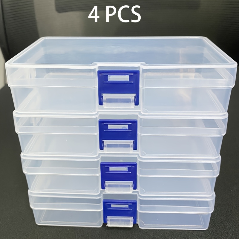 TEMU 4pcs Plastic Storage Boxes With Secure Blue Latches, Waterproof Stackable Organizer Beads, Earrings, Jewelry& Small Items- Durable Transparent