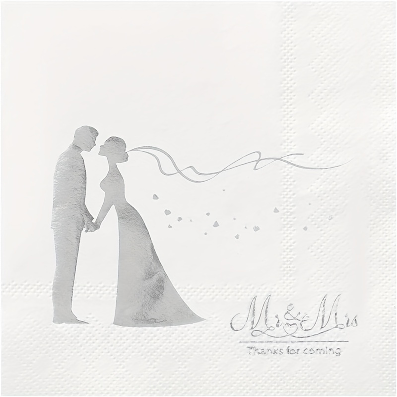Image of Elegant 20pcs Wedding Napkins - 2-ply, Silvery Paper For Reception, Bridal Shower, Engagement Party Decorations - Cake Table & Desserts