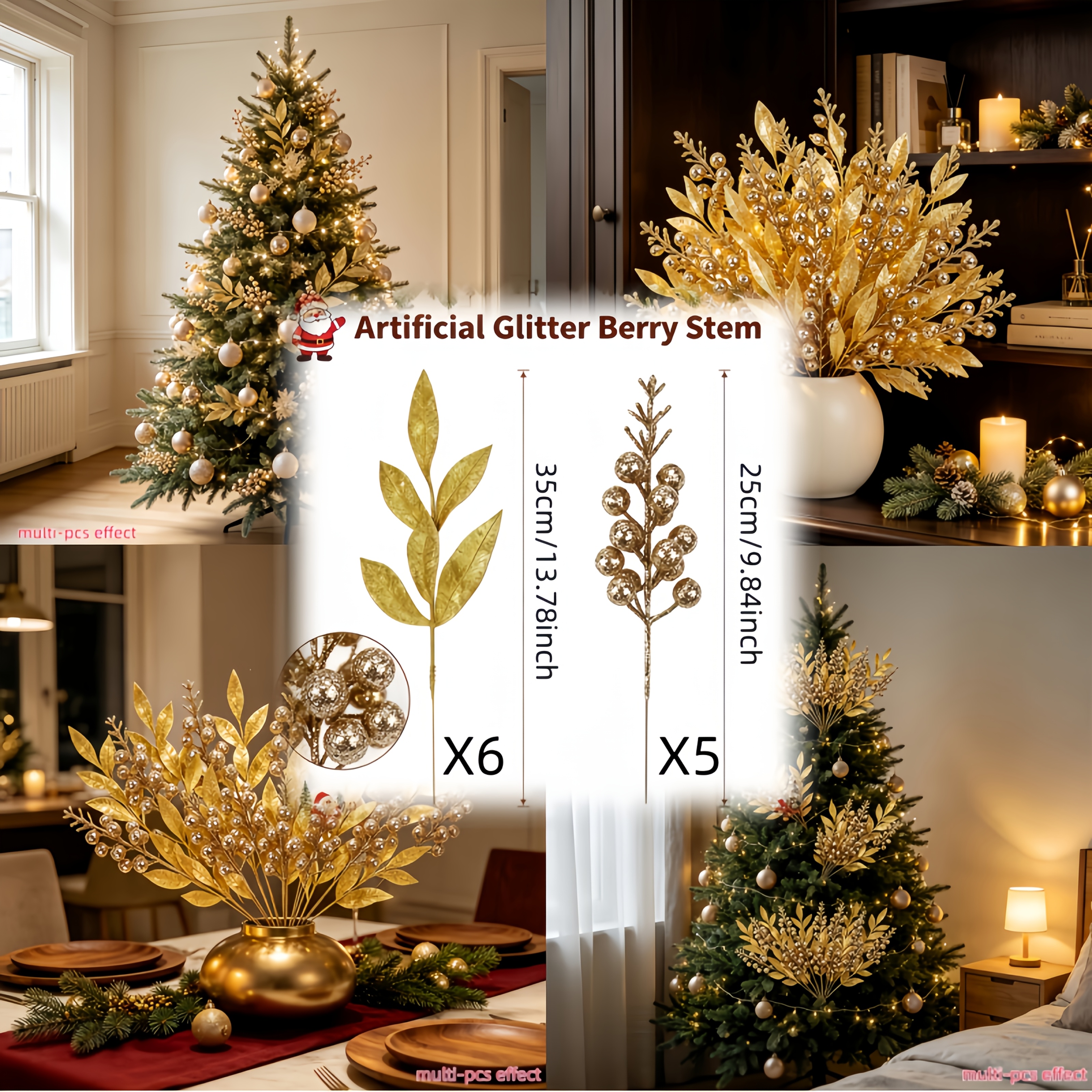 TEMU Glitter Artificial Berry Branches With Foliage, Light Luxury Christmas Stems, Reusable And Long-, For Diy Christmas Trees, Christmas Wreath