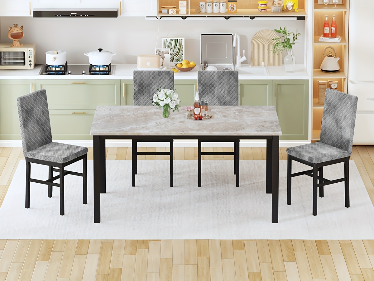 Dining Table Set For 4, Faux Marble Small Dining Room Table Set For 4, Modern Upholstered PU Leather Chairs