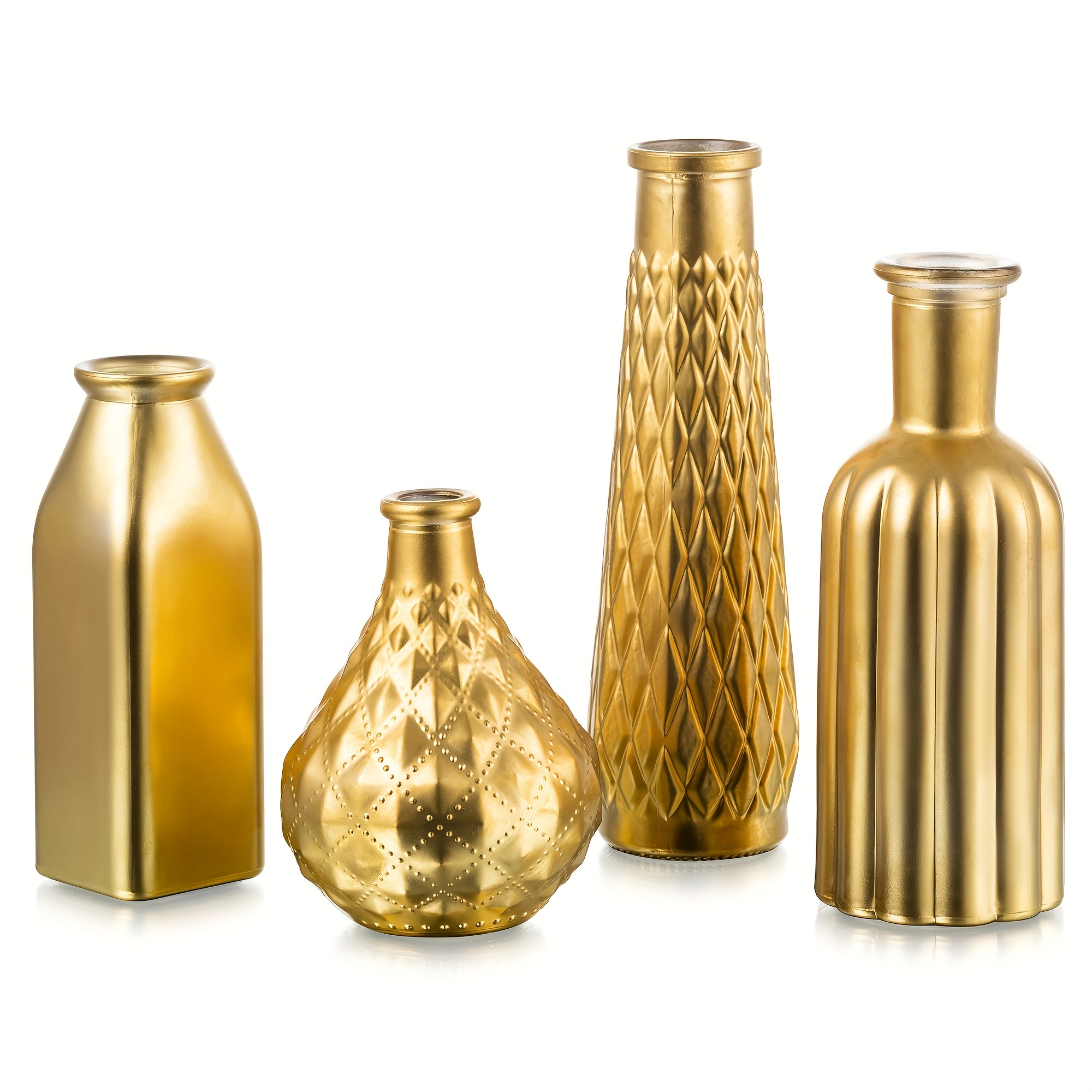 Image of Set Of 4 Golden Vases For Flowers, Small Glass Vases Designed For Decoration, Vases, Elegant Golden Decorative Vases For Home Aesthetics, Ideal For Centerpieces And Living Room Decor
