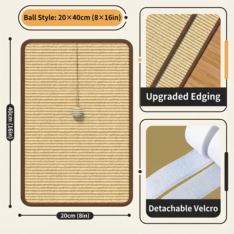 TEMU Sturdy Cat Scratching Pad With Hanging Ball - Features Beige Scratching Surface And Base - Space- For Indoor Cats - Protects Furniture From