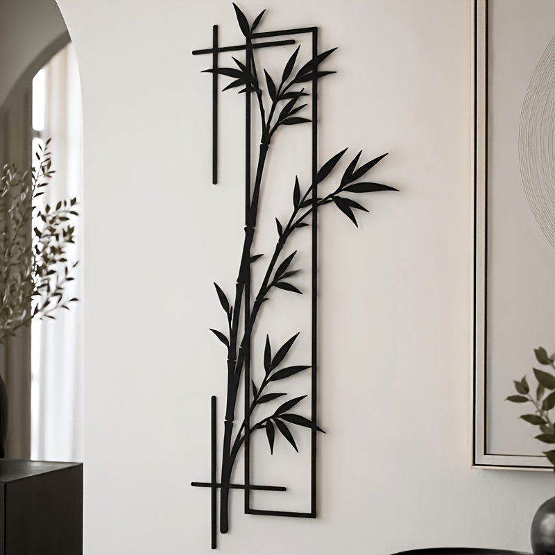 TEMU Pièce d'art mural en métal et bambou, décorative en fer forgé pour la décoration intérieure, convient pour les salons, et les bureaux. Une