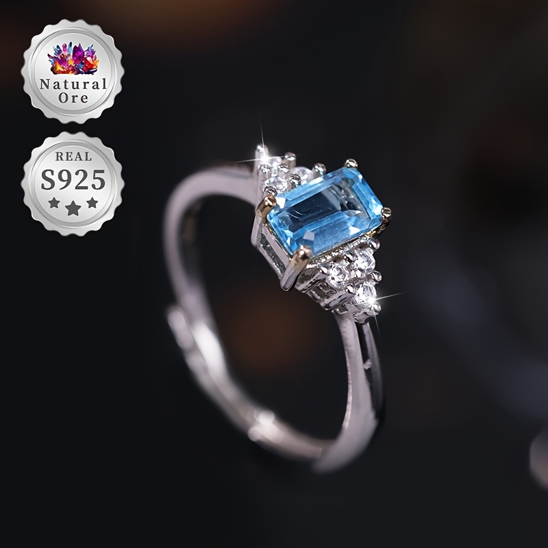 925 Silver Blue Topaz Adjustable Wedding Ring, Gift Box