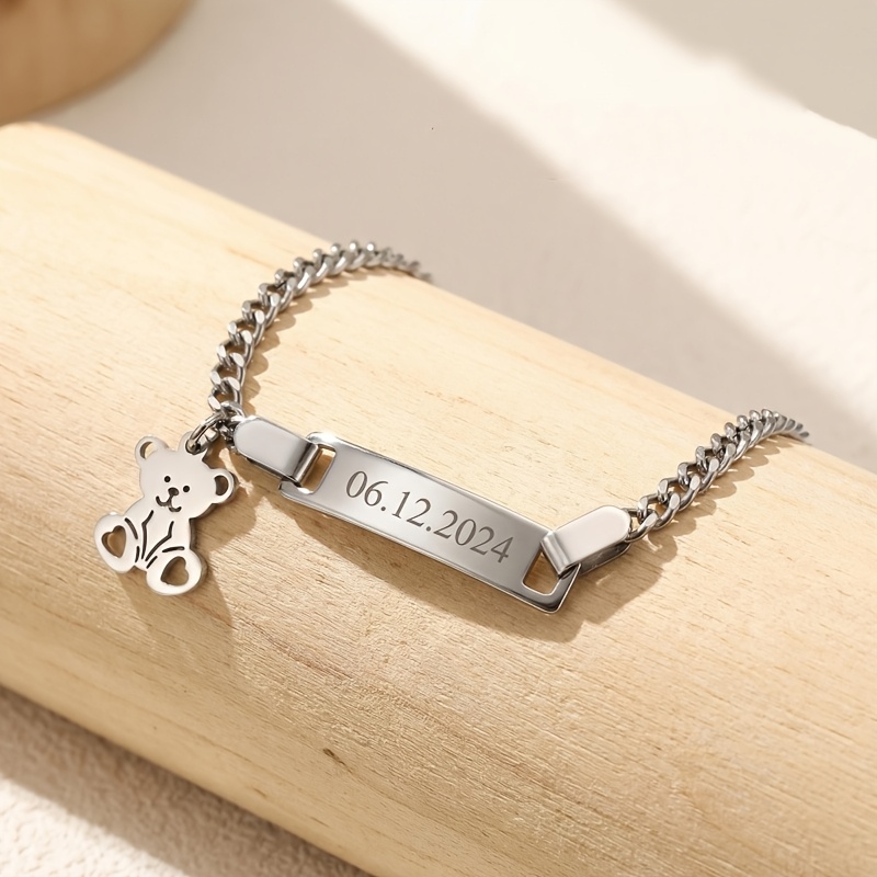 Engravable Stainless Steel Mini Bear Charm, Personalised Gift