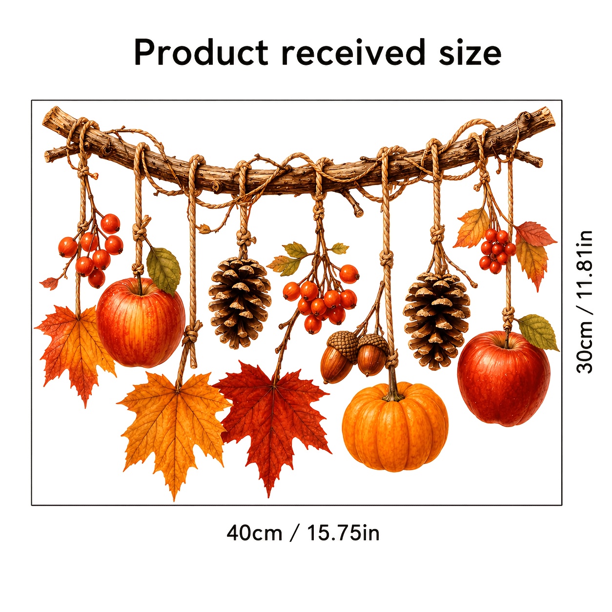 2d Flat - 2d Flat Retro Autumn Static Window Cling With Branches, Pumpkins, & , Glue-free Reusable Home Decor Sticker