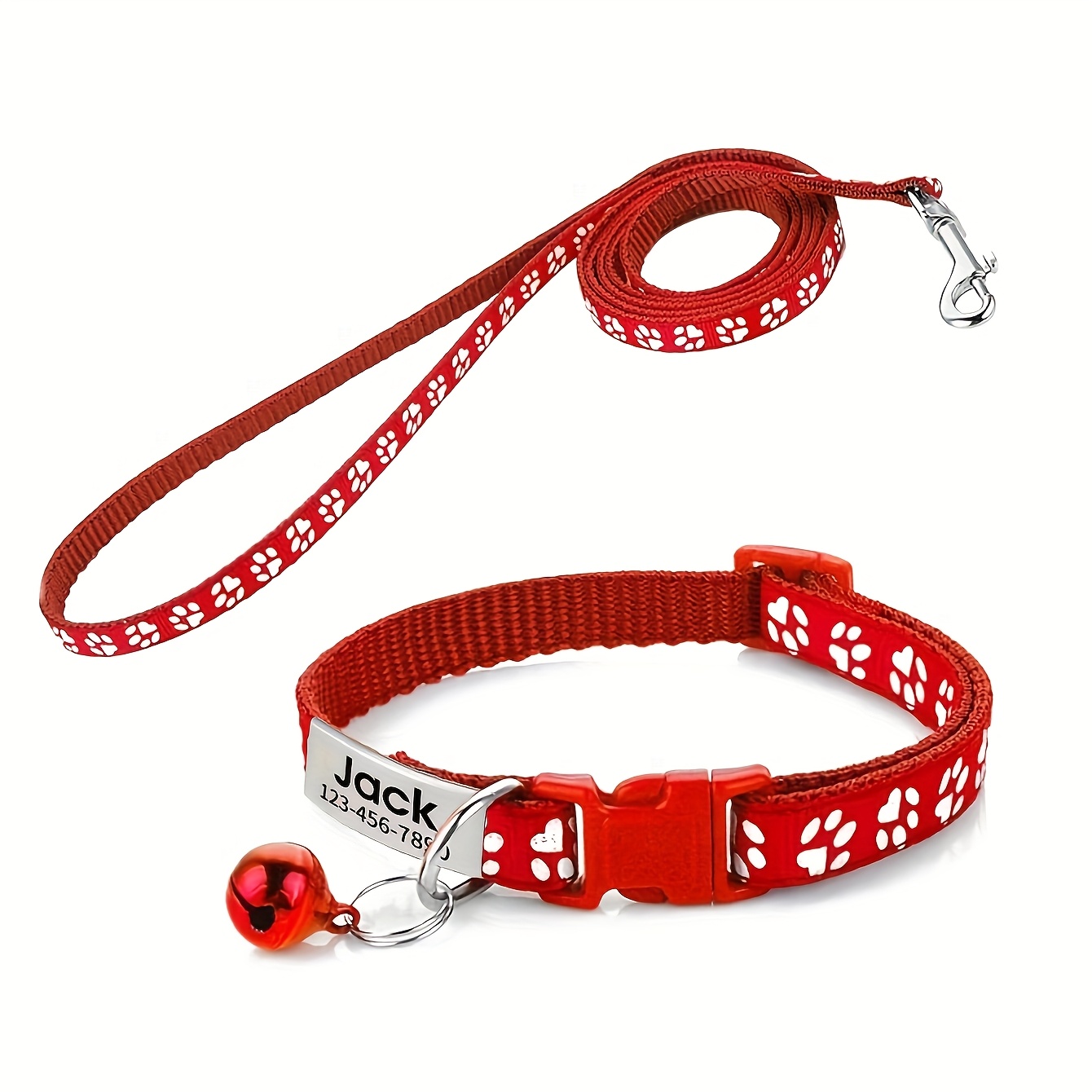 TEMU [Collare per personalizzabile] Collare per personalizzato - Set collare e guinzaglio per animali domestici personalizzato con , collare da