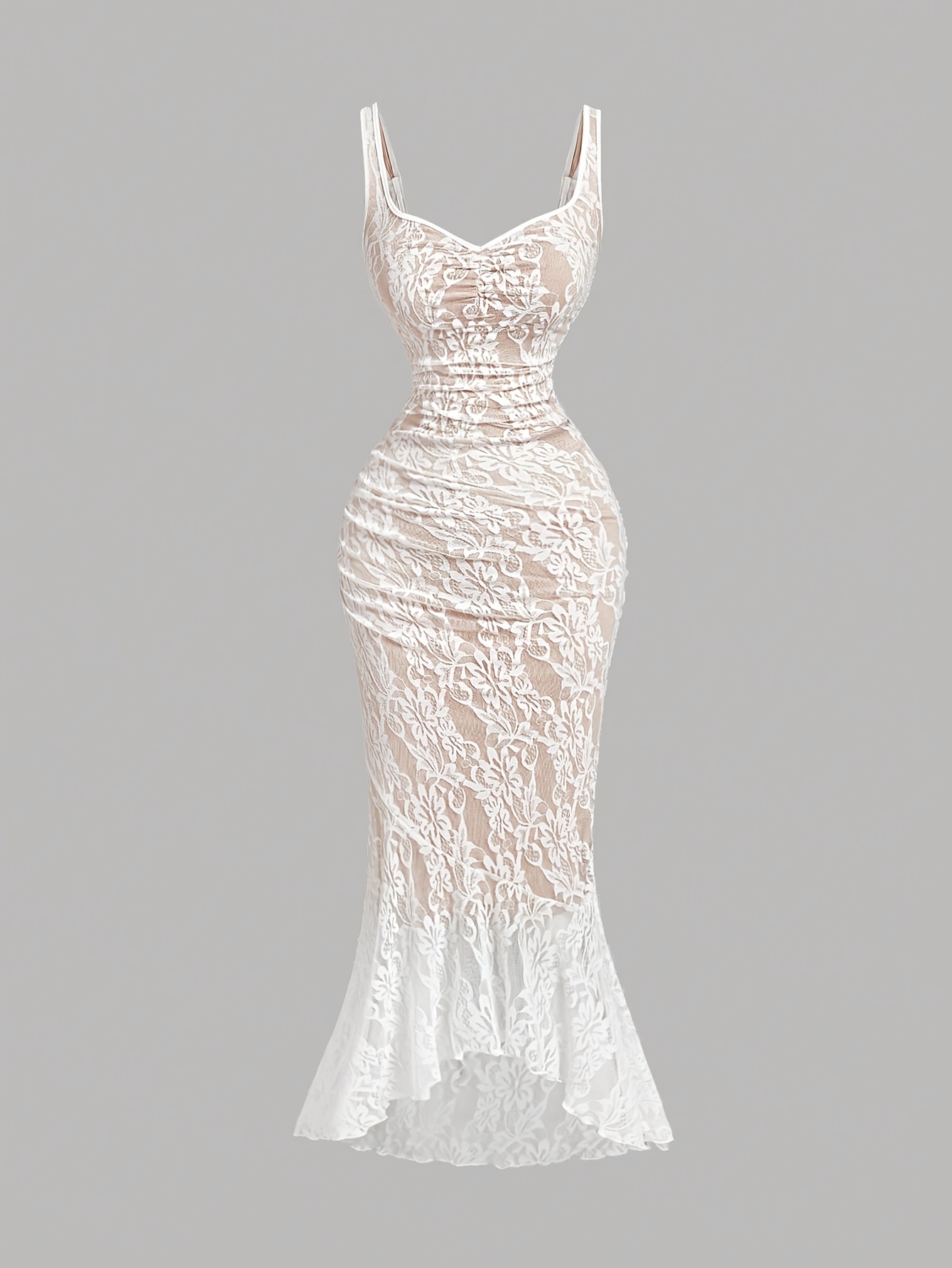 womens elegant lace pleated bodycon fishtail dress - Temu Greece