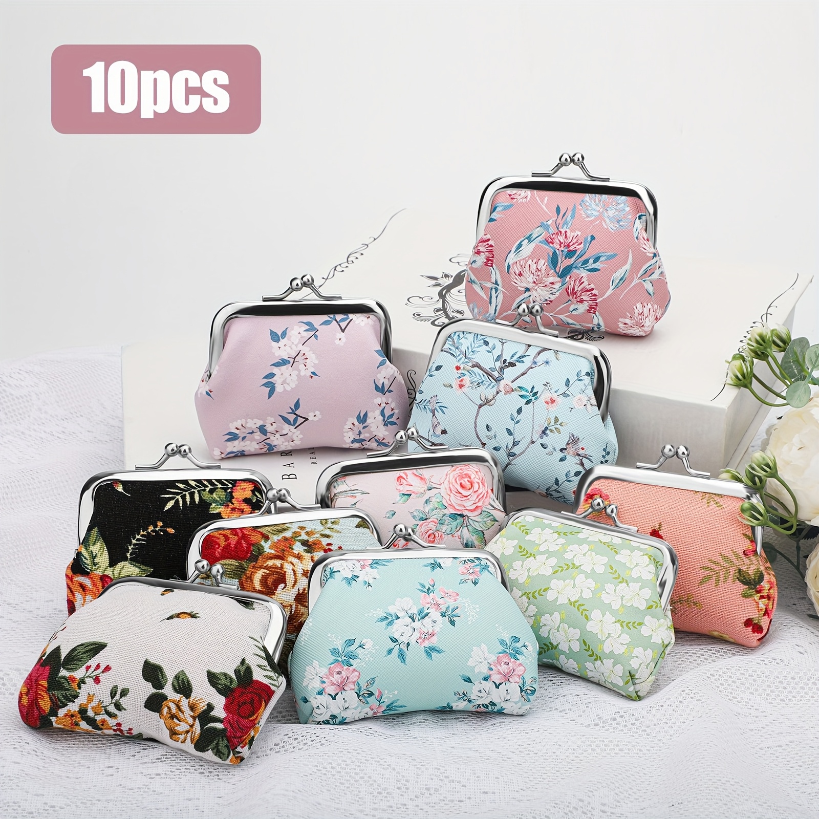 TEMU 10pcs Stylish Coin Purses With , Perfect For Storing , Lipsticks, Keys, And Cards, Vintage Small Wallet With Lock Closure For Daily Use, Bridal Shower, Gift