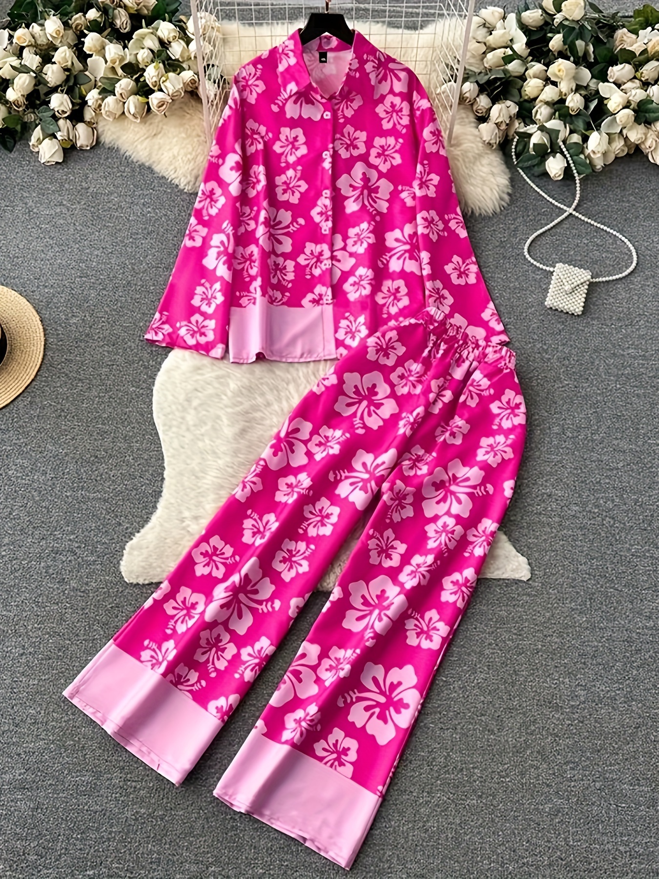 Plus Size Casual Outfits Set Women's Plus Floral Print Long - Temu