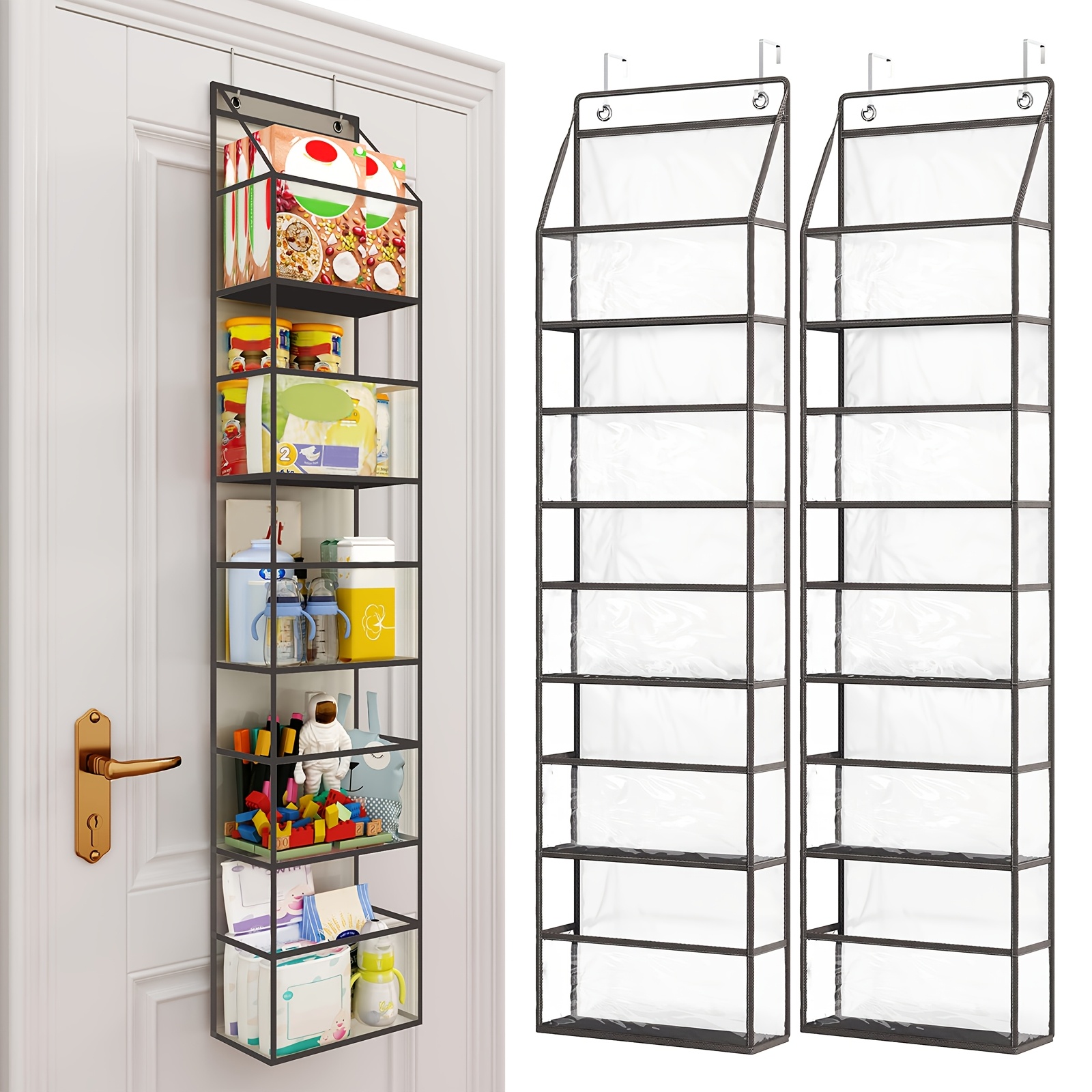 

Superlele Christmas 2 Pack Over The Door Pantry Organizer Hanging Storage Room Organizer 5-shelf With Clear Plastic Pockets Large Capacity For Closet Bedroom Bathroom Grey