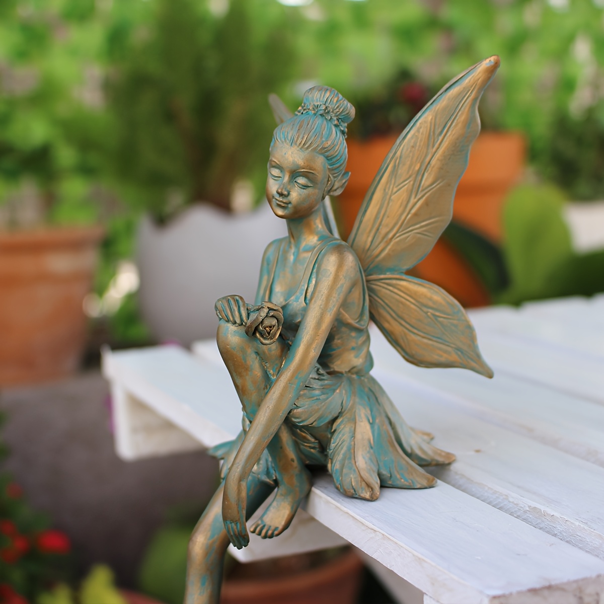 

[1pc Woods Fairy Statue] 1pc Woods Resin Fairy Statue, Outdoor Garden Decor, Fairy Sculpture For Lawn Pathway, Patio, Window Sill, Flower Bed, Ideal Gift For Ladies