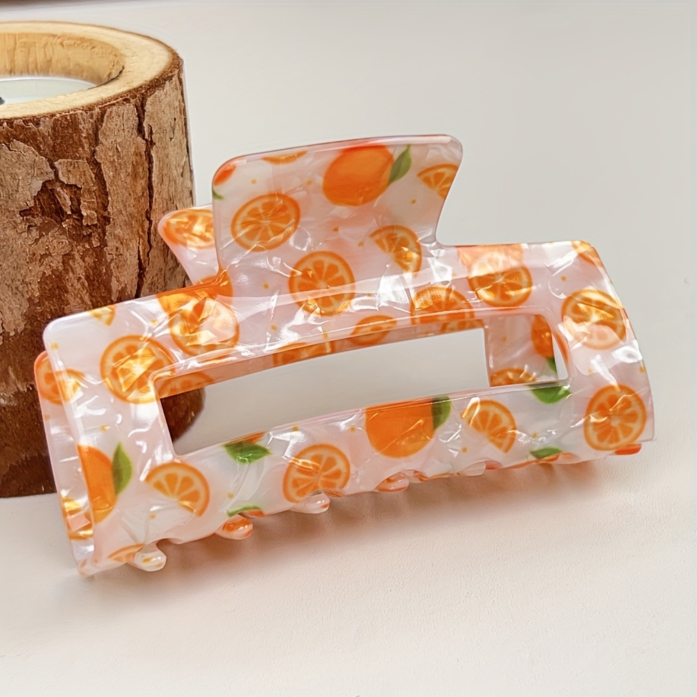 1pc Orange Rectangular Hair Clip For Women - Red White Contrast Laser-cut Barrettes With Non-slip Grip, Lightweight Updo Accessories For Beach Weddings/vacation Essentials/birthday Partie