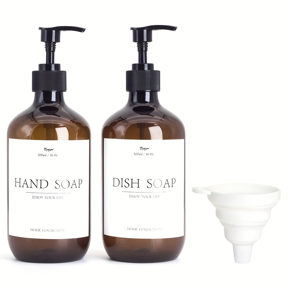 E-shop 2er-Set Seifen- und Spülmittelspender, Lotion-Seifenspender für die Arbeitsplatte für Küche und Bad, 500 ml - mit Trichter für einfache