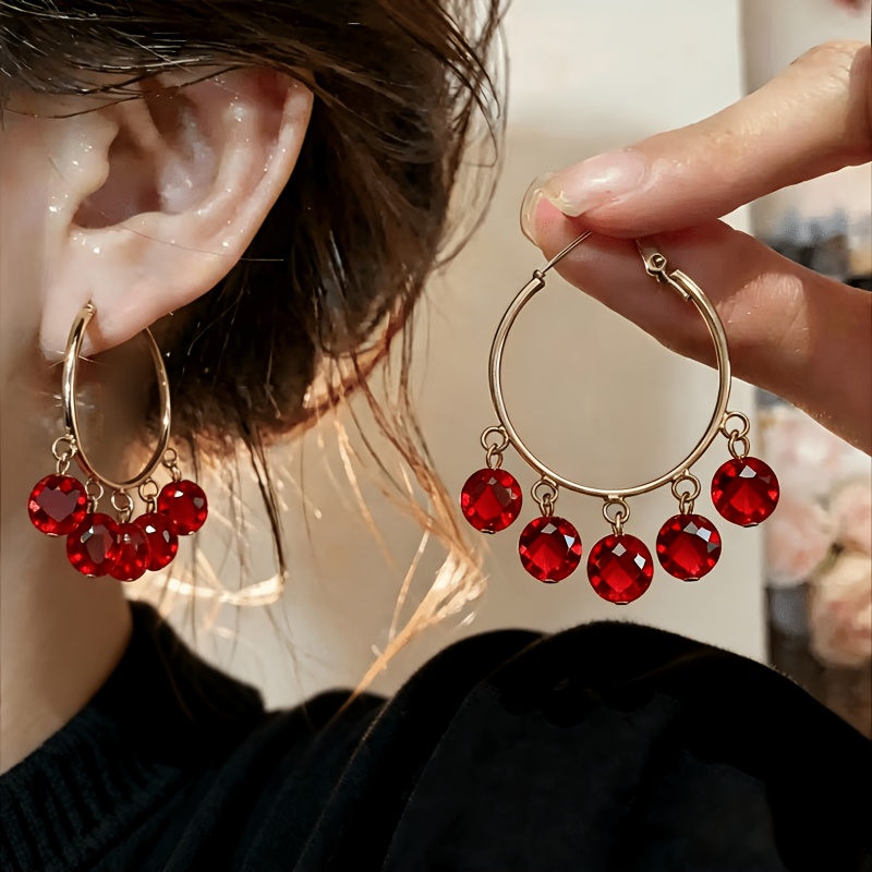 Vintage Fashion Tassel Sparkly Round Hoop Earrings