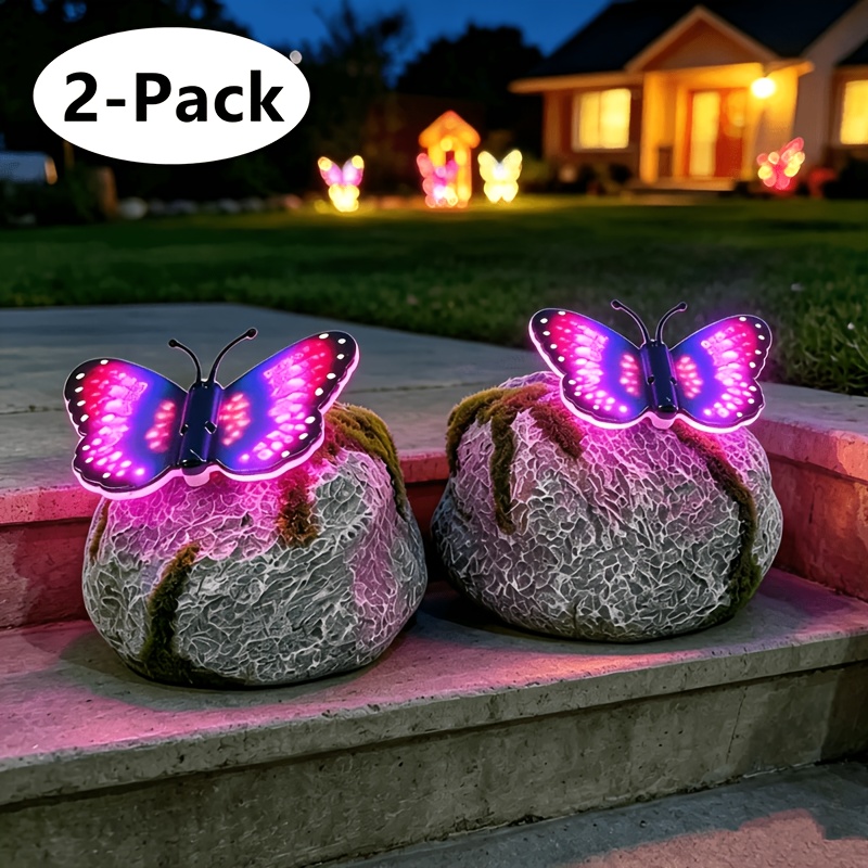 TEMU 2-pack Solar Garden Lights, Realistic Flashing Outdoor Statue Decor With Rgb Color Changing Lamp For Yard Patio Lawn Gift