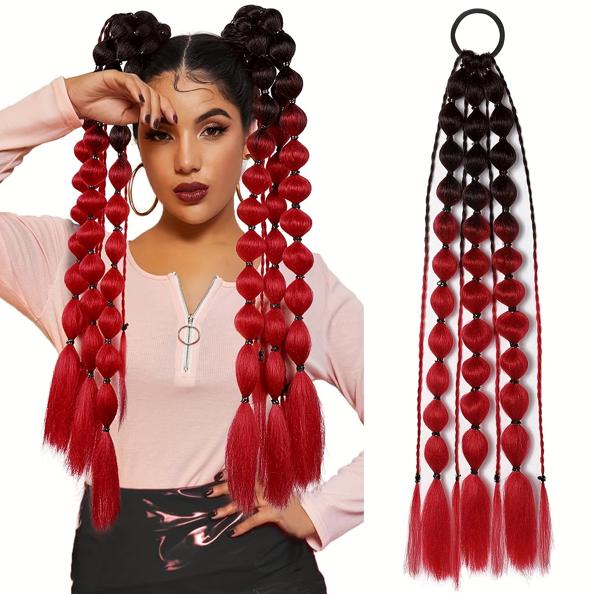 

24\" Lightweight Colored Hair Extensions For Bubble Ponytail Extension With Hair Tie - Ombre Crazy Hair Day Accessories For Girls - Suitable For Edc Festival Rave