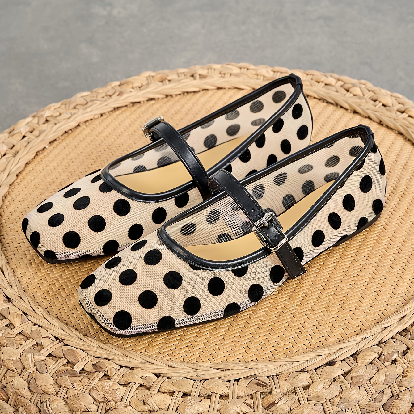 TEMU Ballerines Mary Jane plates à en résille à bride unique pour femme, à bout , style français polyvalent, chaussures élégantes et chics pour femme