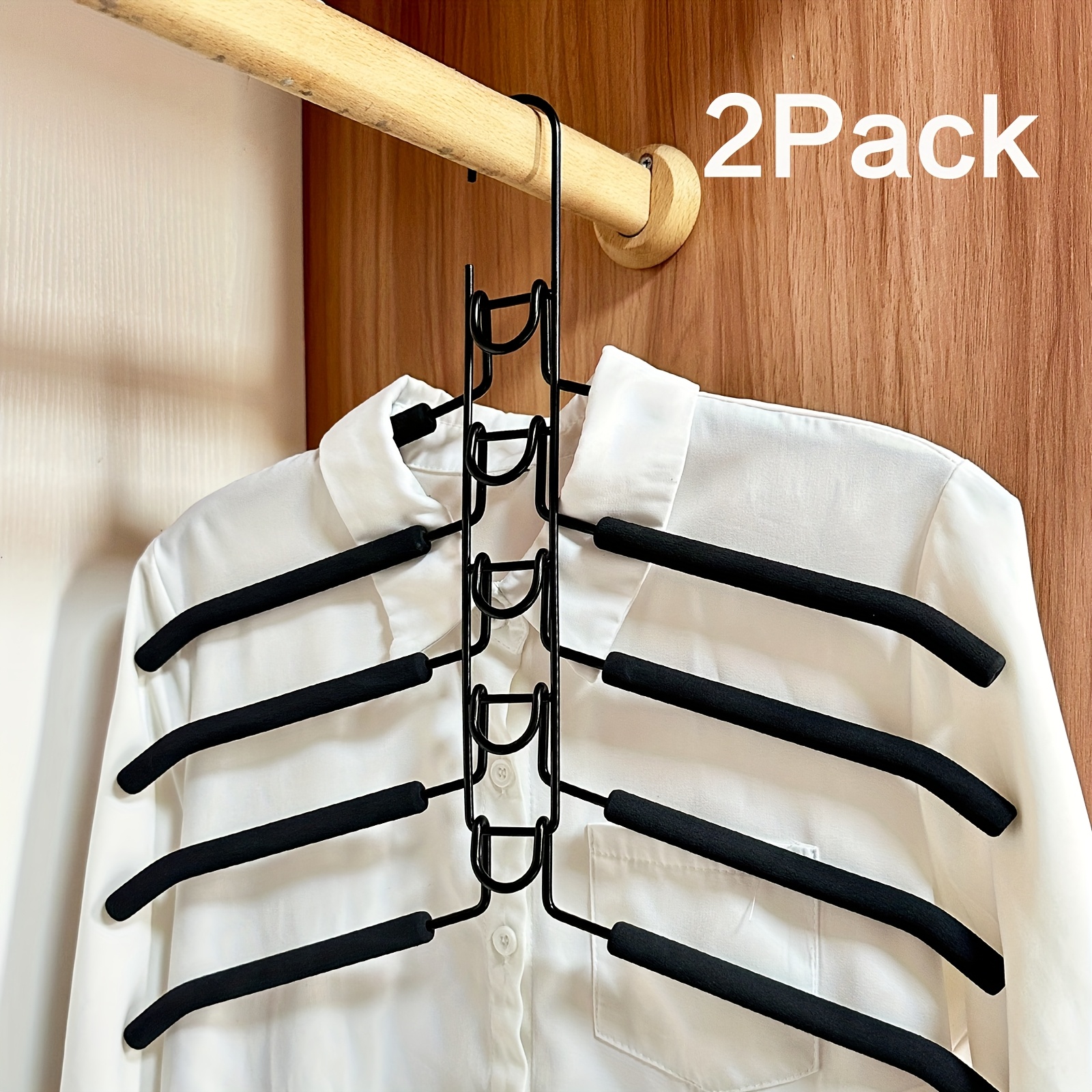 TEMU 2 Pack Clothes Hangers, 5 In 1 Space Saving Hangers.anti-slip Foam Padded Shirt Suit Hanger For Closet Storage Organizer, Multilayer Metal