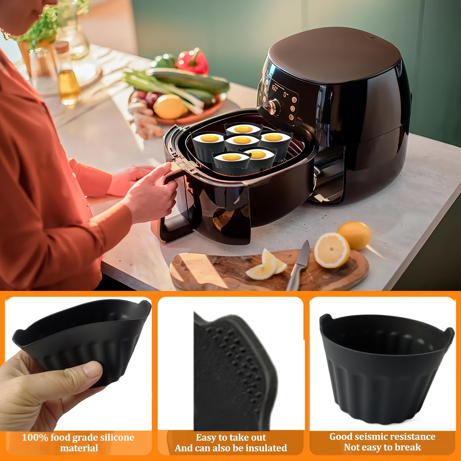 4pcs silicone cake mold reusable suitable for air fryer silicone mat air fryer omelette mini silicone omelette air fryer and toaster anti sticking   accessories Product details 4