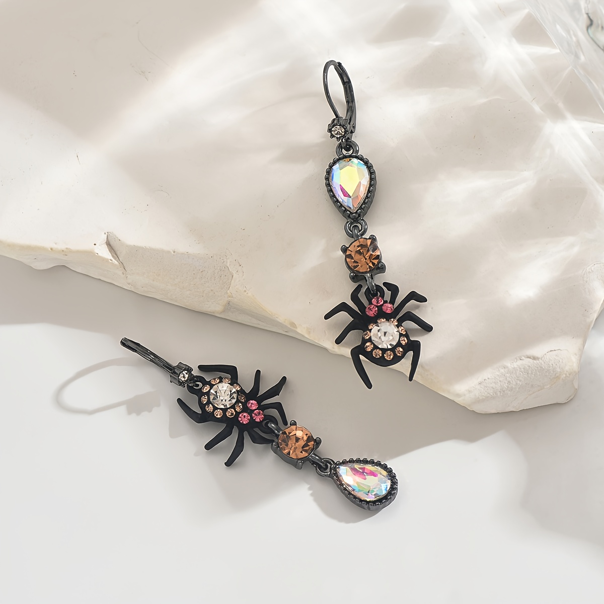 Vintage Spider AB Halloween Earrings, Fun Gothic Style