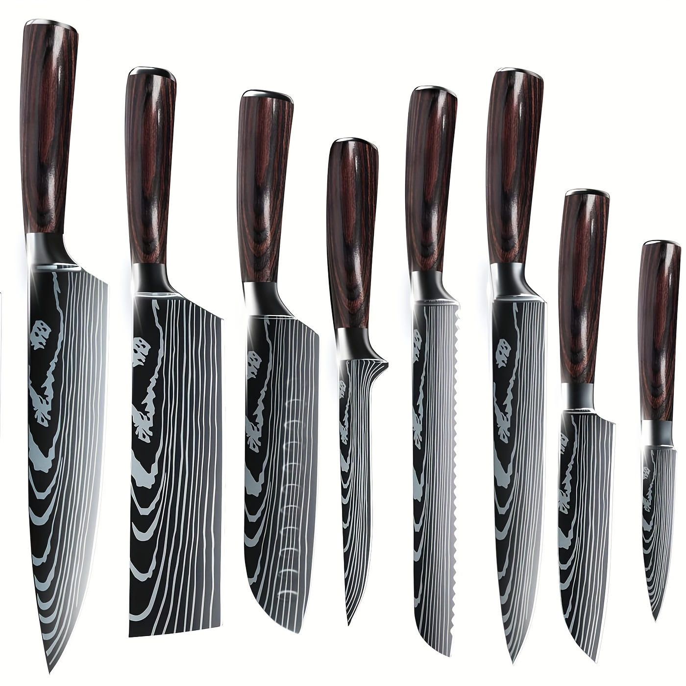 

Pofessional Kitchen Chef Knife Set, Japanese 8 Pcs German High Carbon Stainless Steel Ultra Sharp Knives Sets With Sheaths, Ergonomically Pakkawood Handle Multifunctional Cutter