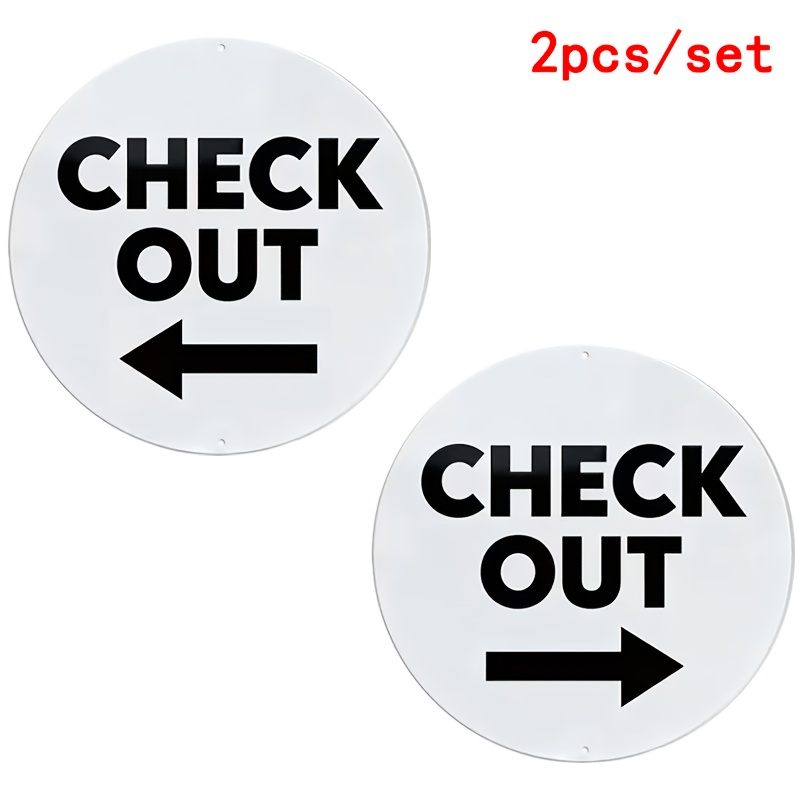 TEMU 2d Flat - 【2d Flat】 2pcs Check Out Metal Sign With 'right Arrow' And 'left Arrow', 8x8 Inch Classic Wall Plaque For Hotel Office Business Or