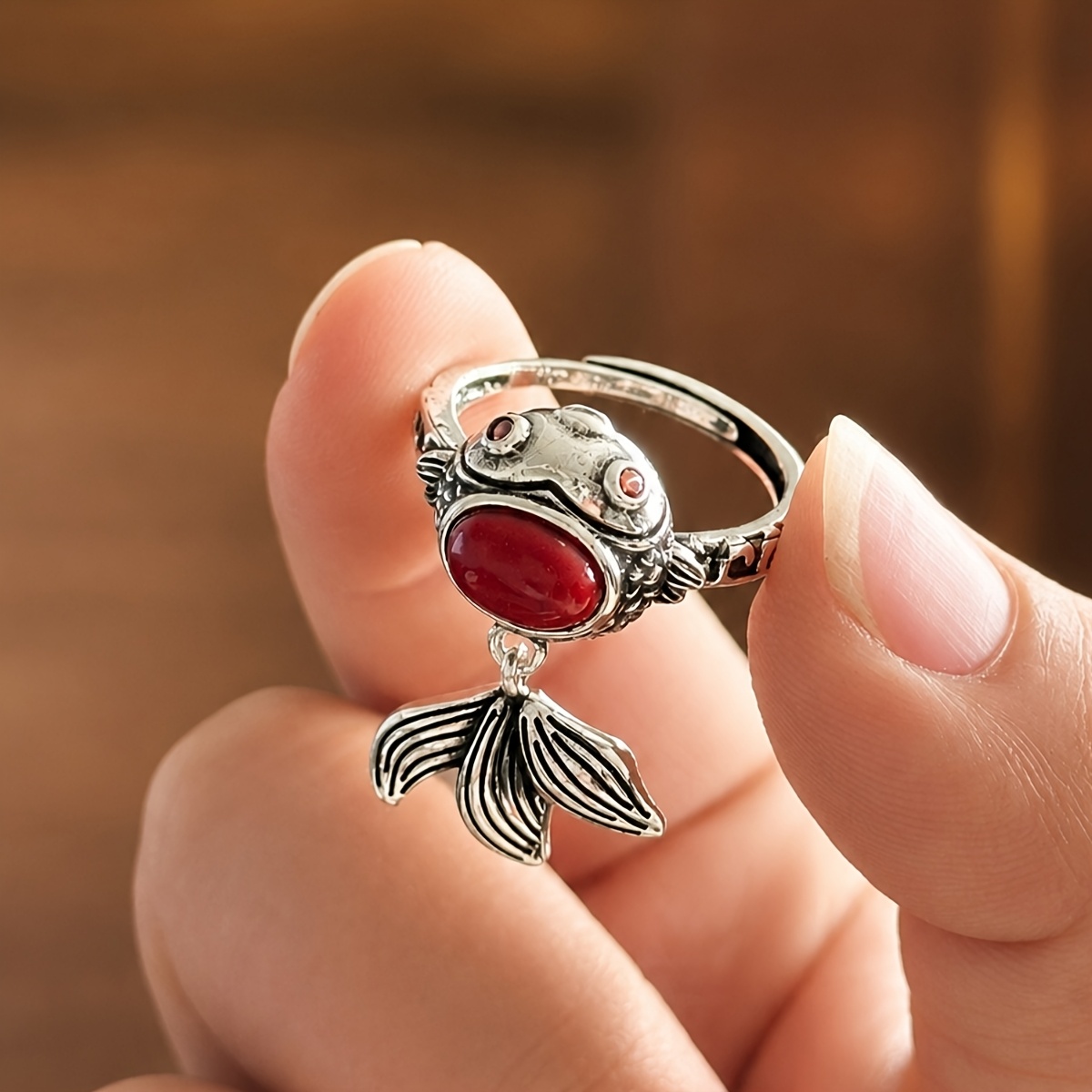 TEMU 1 Brand Women' Small Fish Ring - Marine-themed Nautical Suitable For Parties, Daily Wear, Birthdays & Gifts, Vintage Fish-shaped Ring With K
