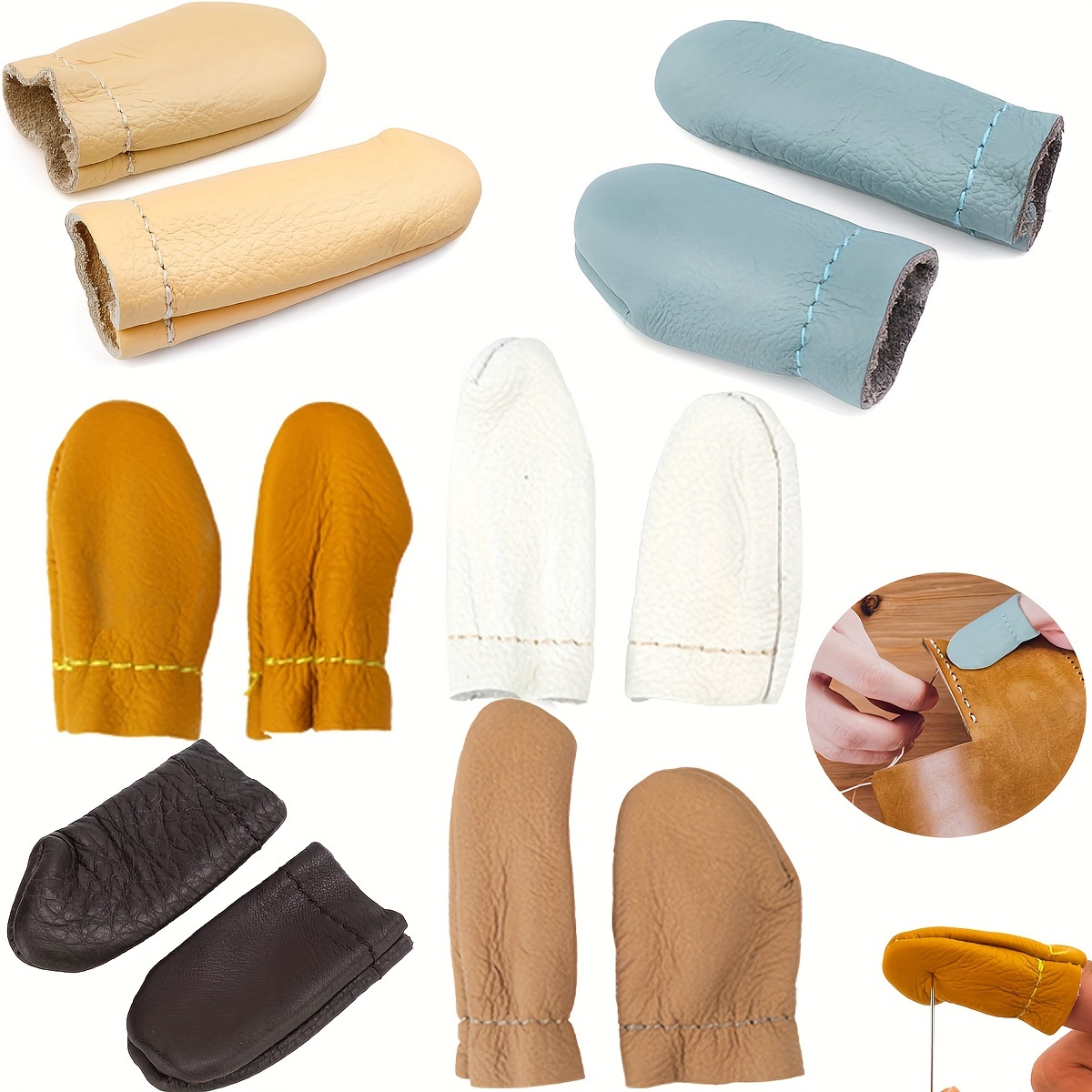 

6 Pairs Leather Finger Protectors, Needle Felting Knitting Guards, Sewing Needlework Handmaking Tools, Mixed Color