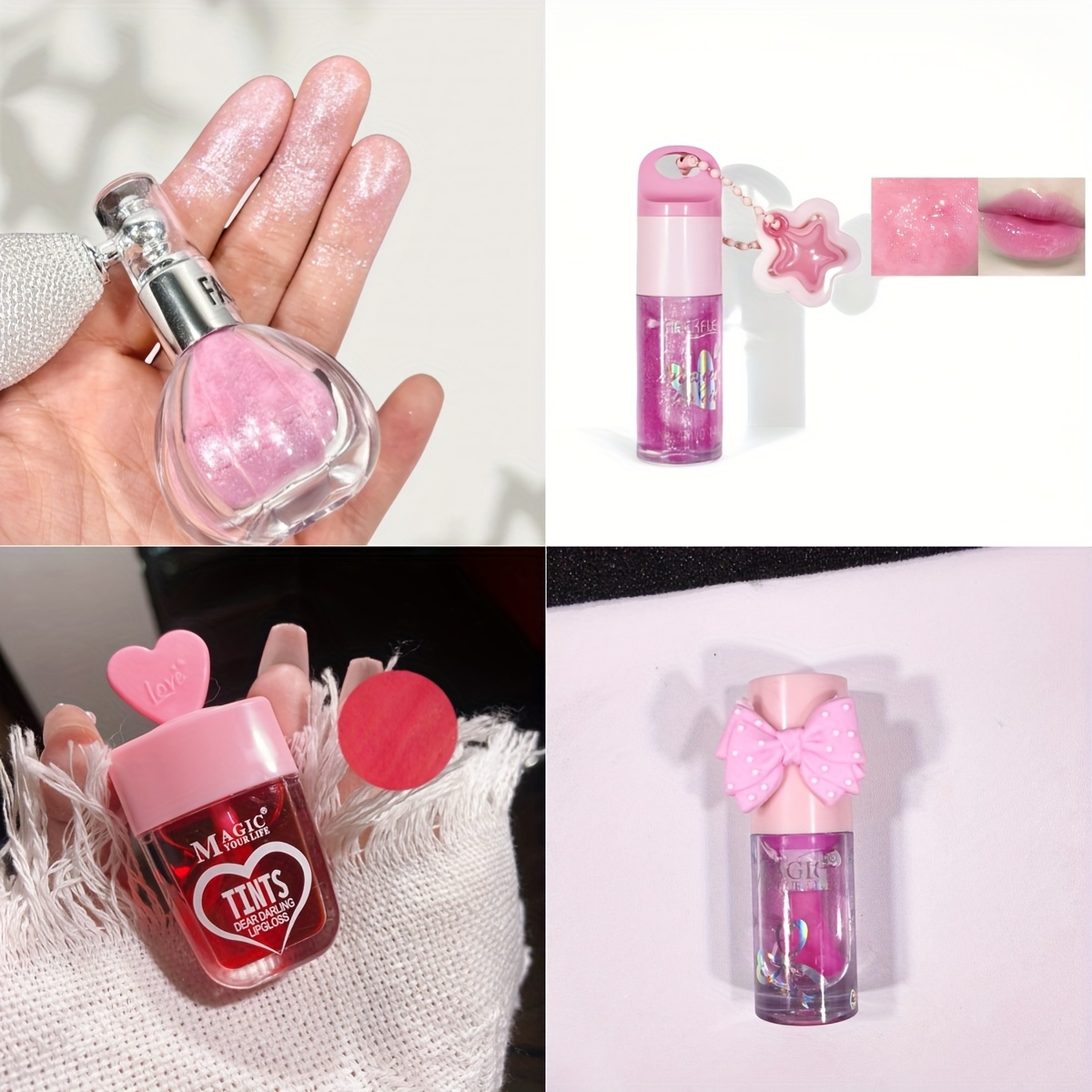 4pcs cosmetic gift set halloween pumpkin balloon highlighter berry colored lip stain starry glitter lip gloss bow tie lip balm pink round ball gift box ideal for christmas wedding favors birthdays Product details 3