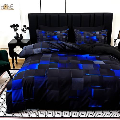 3pcs cool technology digital printing material quilt cover set and blue four sizes twin full queen king