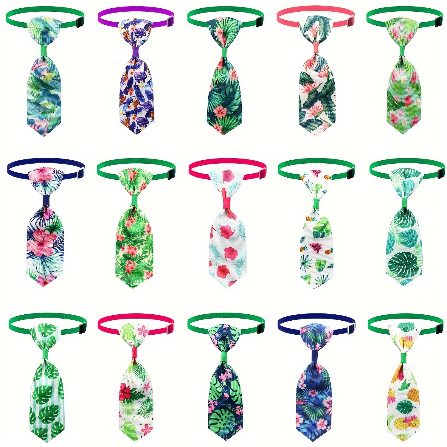 

10pcs Tropical Floral Dog Bow Ties - Cute Summer Pet Accessories For Small Breeds, Polyester, Grooming, Bowties