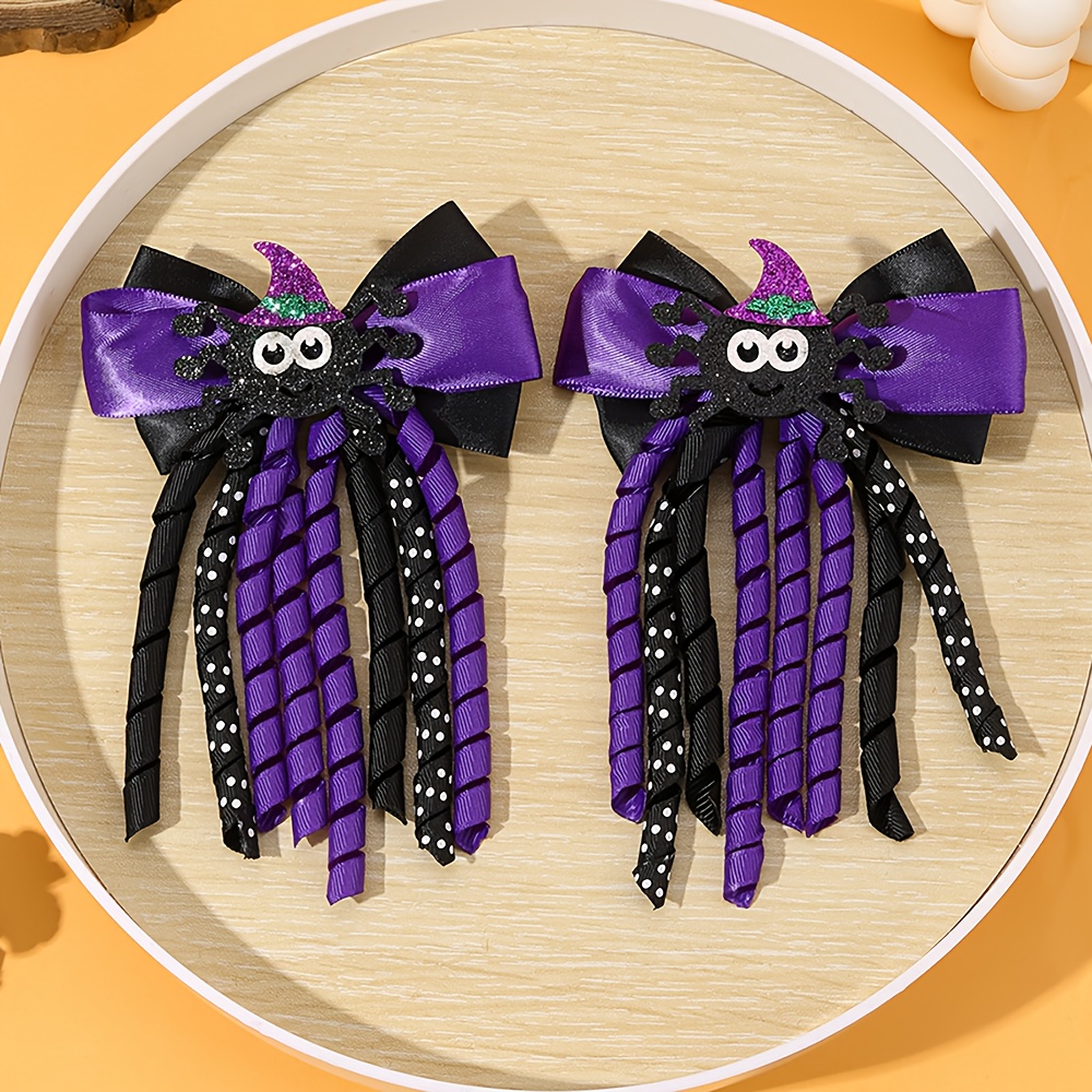 TEMU 2pcs For Halloween Pumpkin Bow Hair Clips For Party Decor Bow Hair Additions With Long Cute Hairpins For Halloween For Party