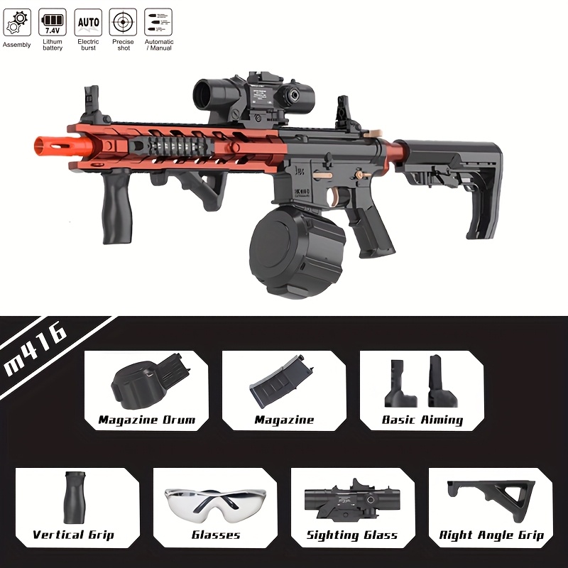M4 Electric Gel Ball Gun - 7.4V High Speed Upgrade, Manual/Automatic Dual Mode, Highly Assembled Toy Rifle for Outdoor Entertainment, Team Shooting Games, Christmas Gifts (No Bullets), Team Shooting Game, Sleek Weapon Design, Durable Construction