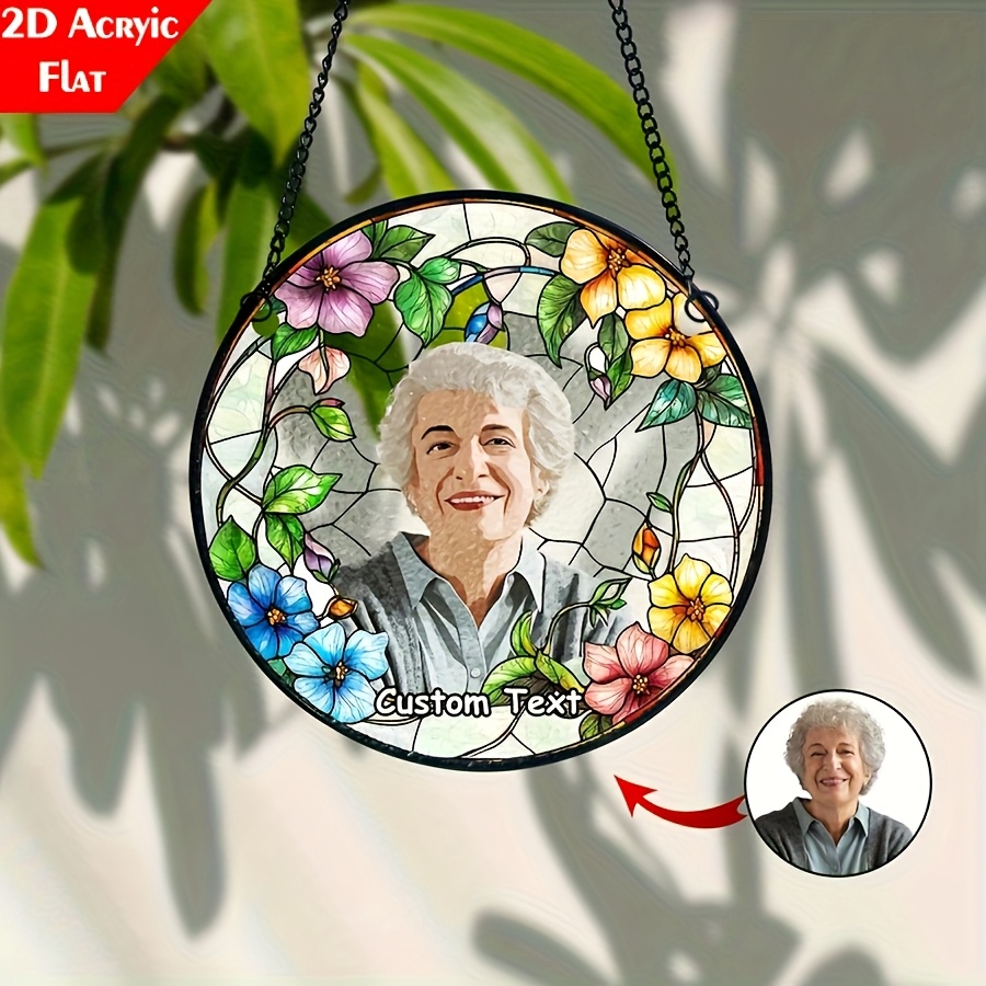TEMU 2d Flat, 2d Flat 1pc Custom Photo Acrylic Sun Catcher Stained Design Hanging Decorative Anniversary Birthday Souvenir, Ideal Gift With Chain For