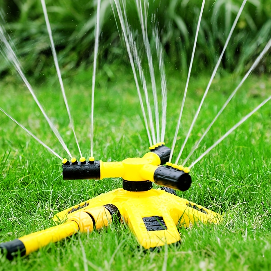 360 degree automatic rotating three prong sprinkler automatically sprays after water passes through wide watering range and uniform spraying 12 spray nozzles quick insertion of milk nozzle   used in series with     abs material strong and durable