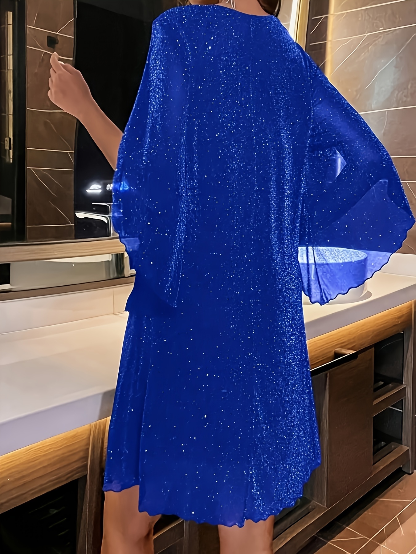 new cape sleeve sparkle dress | temu Temu