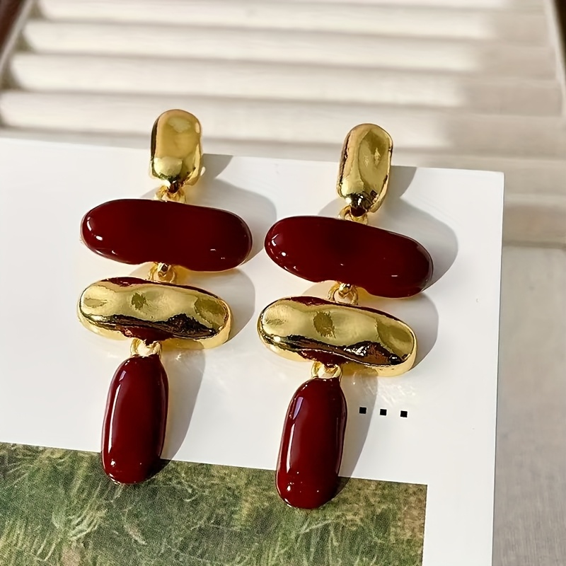 TEMU 1 Pair Of Bohemian Fashionable And Elegant Geometric Oval Drop Earrings For Women, Suitable For Valentine's Day Gifts, Parties, And Daily Wear