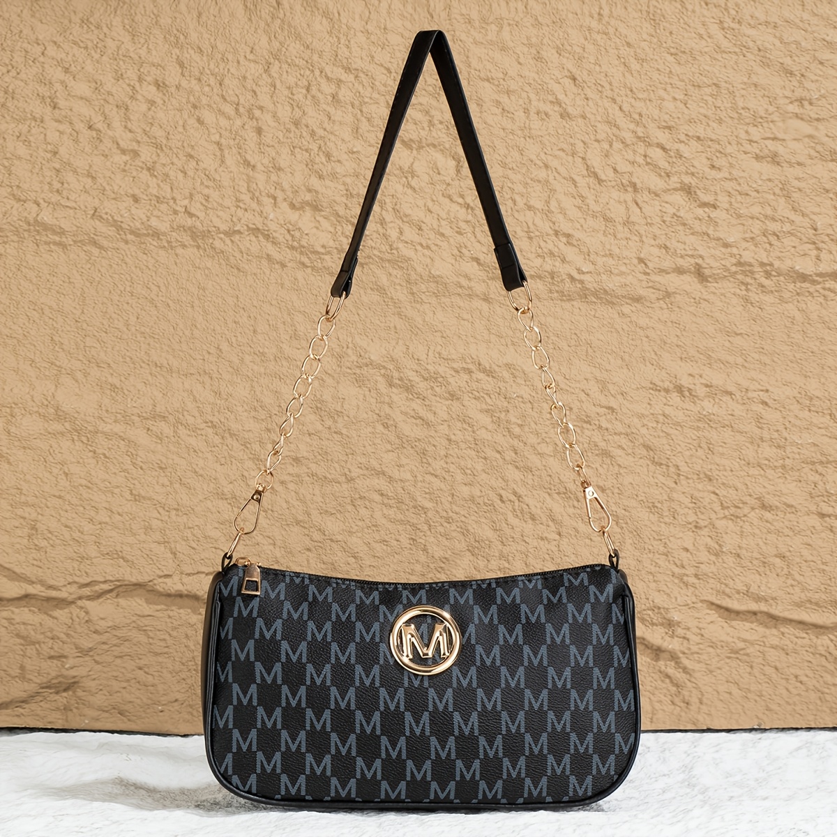 Women's Bags M Letter Old Flower Underarm Bag, Pu Material, M Logo + Chain Stitching Shoulder Strap, Versatile And Not Easy To , Single Shoulder/underarm 2 Kinds Of Back , For Commuting And Dating