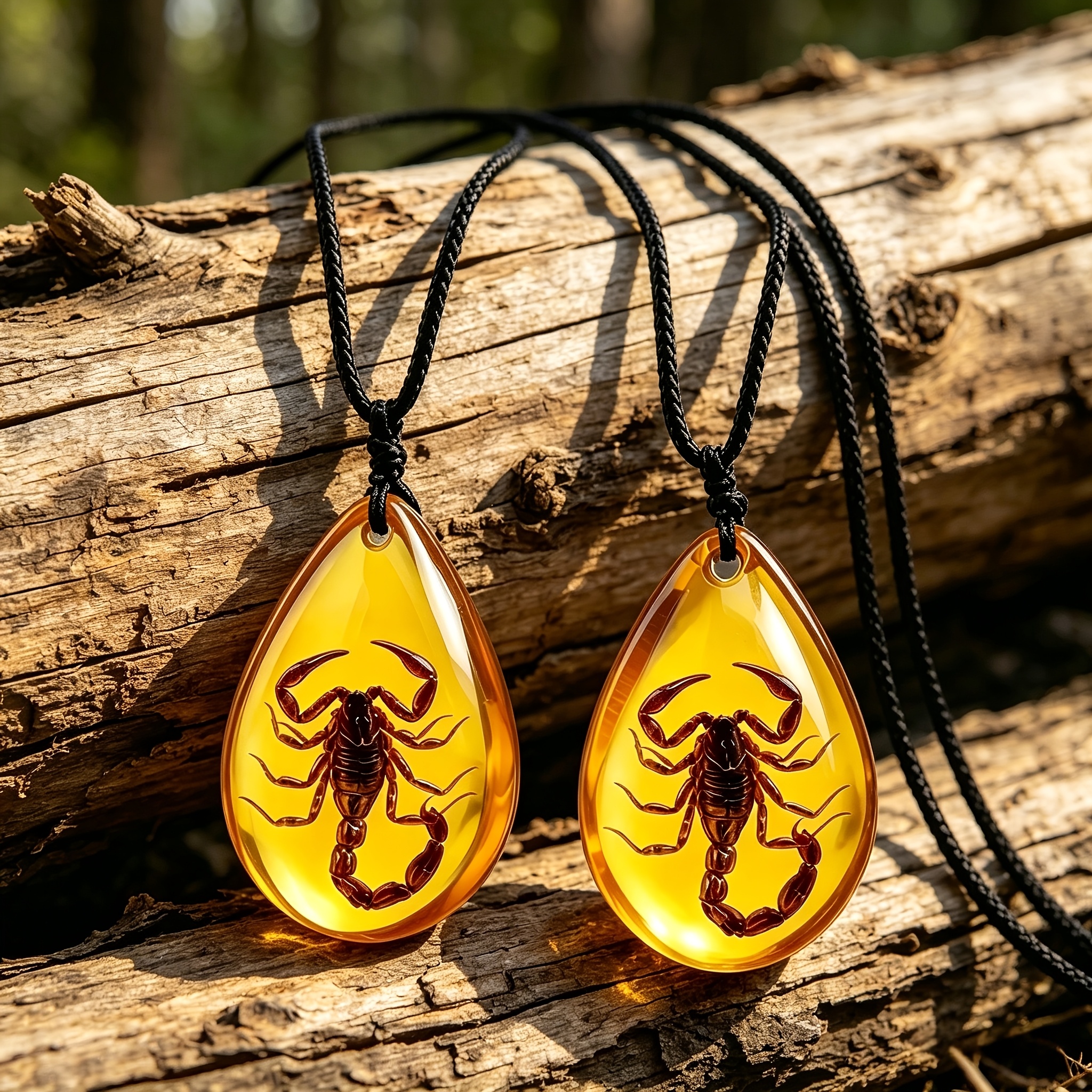 2pcs Imitation Amber Scorpion Pattern Pendant Necklace Set, Unisex