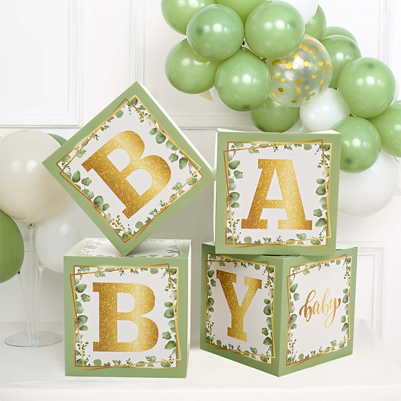 

4pcs Jungle Baby Shower Blocks, Paper Gift Boxes For 1st Birthday Party Decorations, Baby Shower And Birthday Celebration Backdrop Props