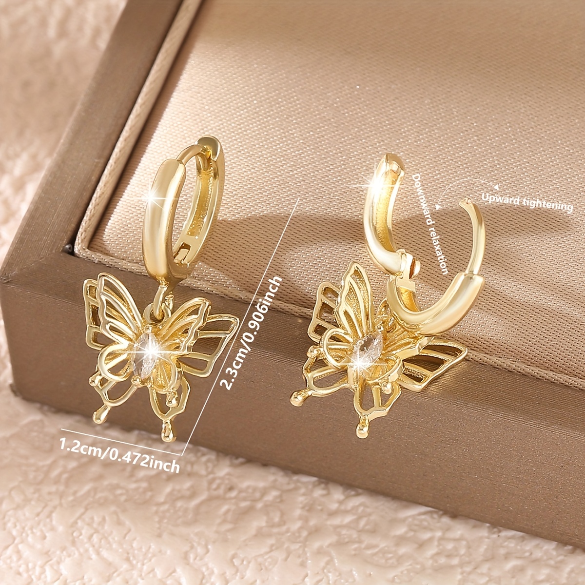 Women's Copper Synthetic Zirconia Butterfly Drop Earrings